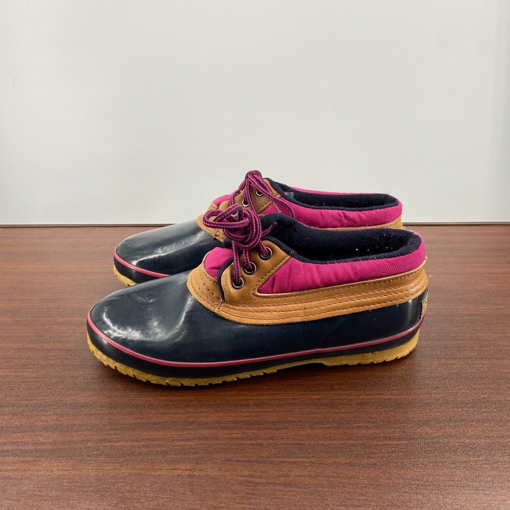 Vintage Lands'‎ End Direct Womens 9 Black Hot Pink Rubber Hunting Duck Boots